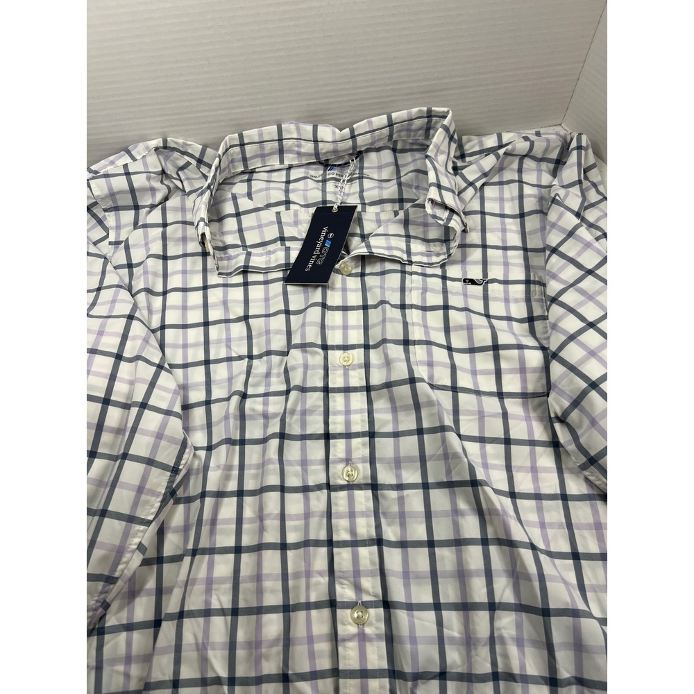 Vineyard Vines Murray Shirt Mens XXL Purple Plaid Whale Button down On the Go